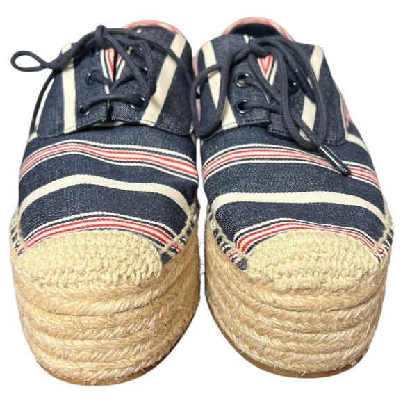 Tory Burch Striped Platform Espadrille Lace Up Shoes Style 8099 - Size 6.5M - Picture 5 of 12